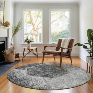 Piper Looms Mayfield Geometric AMF679 Gray Machine Washable Area Rug Round Lifestyle Image Feature