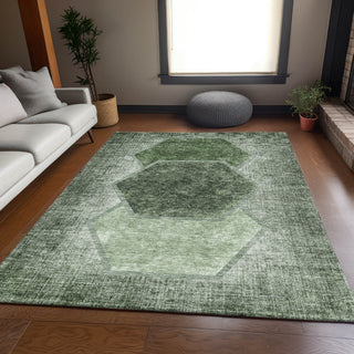 Piper Looms Mayfield Geometric AMF679 Olive Machine Washable Area Rug Lifestyle Image Feature