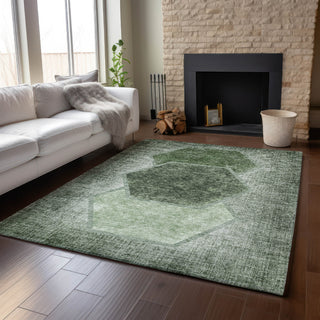 Piper Looms Mayfield Geometric AMF679 Olive Machine Washable Area Rug Lifestyle Image Feature