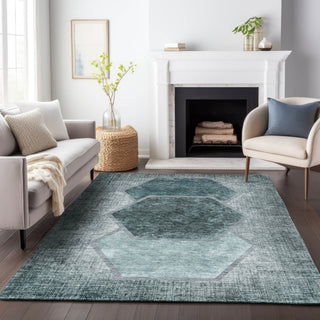 Piper Looms Mayfield Geometric AMF679 Teal Machine Washable Area Rug Lifestyle Image Feature