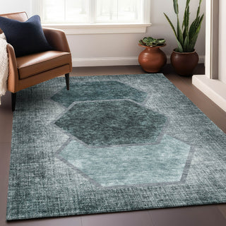 Piper Looms Mayfield Geometric AMF679 Teal Machine Washable Area Rug Lifestyle Image Feature