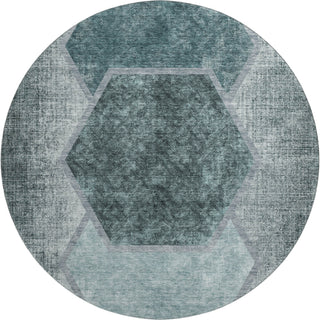 Piper Looms Mayfield Geometric AMF679 Teal Machine Washable Area Rug Round Main Image