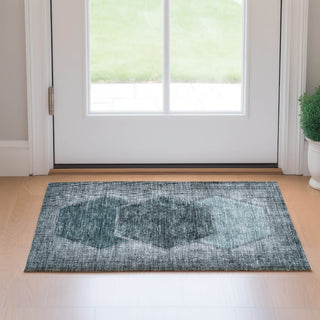 Piper Looms Mayfield Geometric AMF679 Teal Machine Washable Area Rug Scatter Lifestyle Image Feature