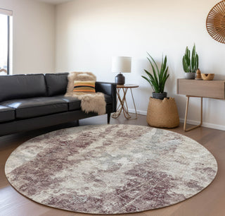 Piper Looms Mayfield Soft Abstract AMF68 Plum Machine Washable Area Rug Round Lifestyle Image Feature