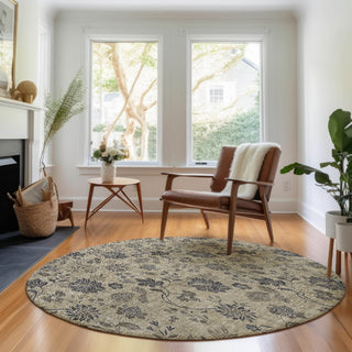 Piper Looms Mayfield Floral AMF680 Brown Machine Washable Area Rug Round Lifestyle Image Feature