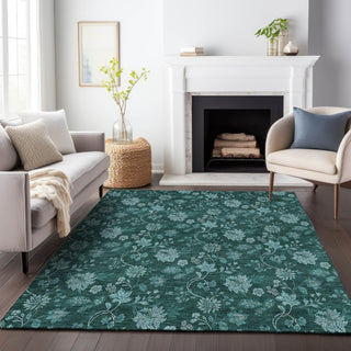 Piper Looms Mayfield Floral AMF680 Teal Machine Washable Area Rug Lifestyle Image Feature