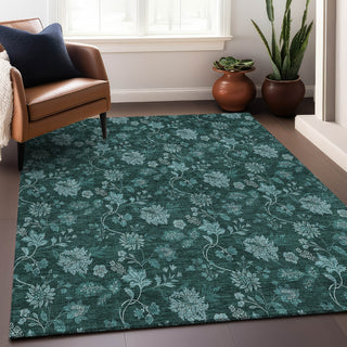 Piper Looms Mayfield Floral AMF680 Teal Machine Washable Area Rug Lifestyle Image Feature