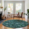 Piper Looms Mayfield Floral AMF680 Teal Machine Washable Area Rug Round Lifestyle Image Feature