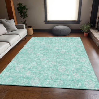 Piper Looms Mayfield Floral AMF681 Aqua Machine Washable Area Rug Lifestyle Image Feature