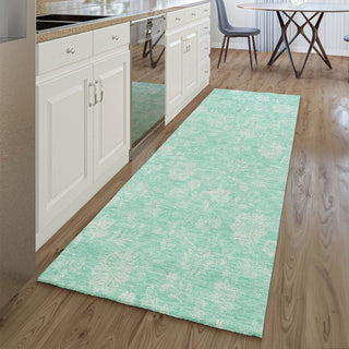 Piper Looms Mayfield Floral AMF681 Aqua Machine Washable Area Rug Runner Lifestyle Image Feature