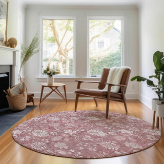 Piper Looms Mayfield Floral AMF681 Blush Machine Washable Area Rug Round Lifestyle Image Feature