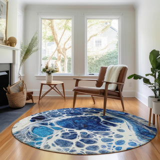 Piper Looms Mayfield Modern AMF682 Navy Machine Washable Area Rug Round Lifestyle Image Feature