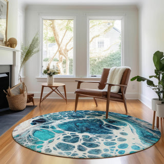 Piper Looms Mayfield Modern AMF682 Teal Machine Washable Area Rug Round Lifestyle Image Feature