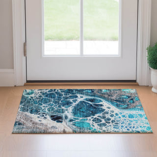 Piper Looms Mayfield Modern AMF682 Teal Machine Washable Area Rug Scatter Lifestyle Image Feature