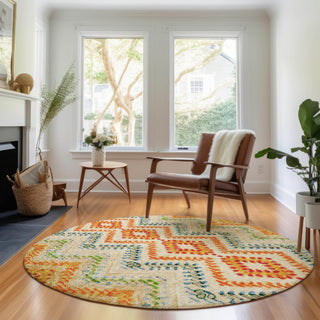 Piper Looms Mayfield Geometric AMF683 Beige Machine Washable Area Rug Round Lifestyle Image Feature
