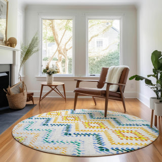 Piper Looms Mayfield Geometric AMF683 Ivory Machine Washable Area Rug Round Lifestyle Image Feature