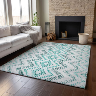Piper Looms Mayfield Geometric AMF684 Teal Machine Washable Area Rug Lifestyle Image Feature