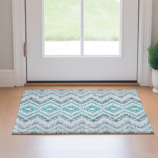 Piper Looms Mayfield Geometric AMF684 Teal Machine Washable Area Rug Scatter Lifestyle Image Feature