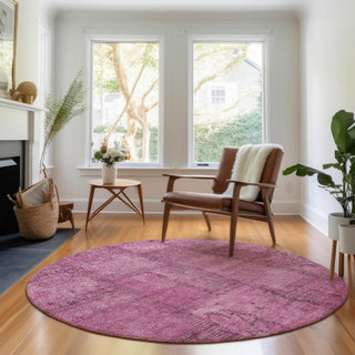 Piper Looms Mayfield Patchwork AMF685 Blush Machine Washable Area Rug Round Lifestyle Image Feature