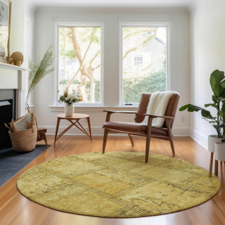 Piper Looms Mayfield Patchwork AMF685 Gold Machine Washable Area Rug Round Lifestyle Image Feature