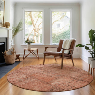 Piper Looms Mayfield Patchwork AMF685 Salmon Machine Washable Area Rug Round Lifestyle Image Feature