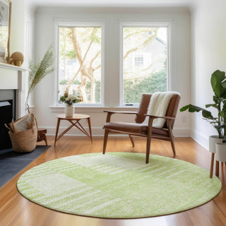 Piper Looms Mayfield Striped AMF686 Aloe Machine Washable Area Rug Round Lifestyle Image Feature