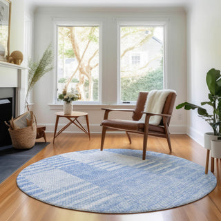 Piper Looms Mayfield Striped AMF686 Blue Machine Washable Area Rug Round Lifestyle Image Feature