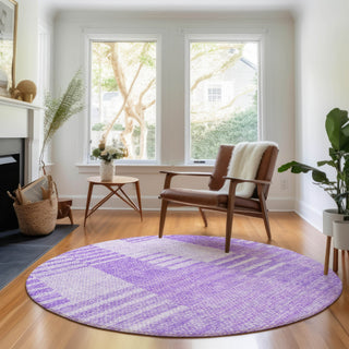 Piper Looms Mayfield Striped AMF686 Lavender Machine Washable Area Rug Round Lifestyle Image Feature