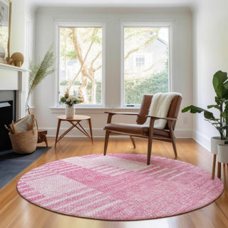 Piper Looms Mayfield Striped AMF686 Pink Machine Washable Area Rug Round Lifestyle Image Feature