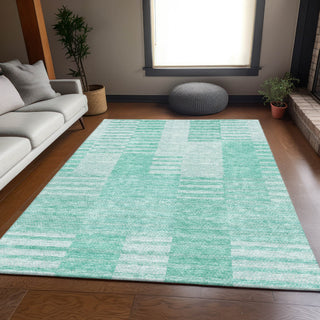 Piper Looms Mayfield Striped AMF686 Teal Machine Washable Area Rug Lifestyle Image Feature