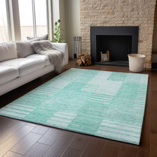 Piper Looms Mayfield Striped AMF686 Teal Machine Washable Area Rug Lifestyle Image Feature