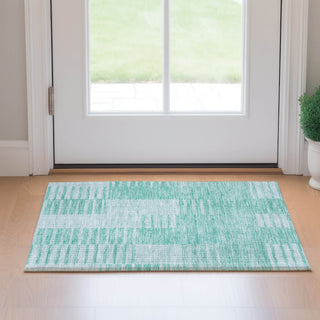 Piper Looms Mayfield Striped AMF686 Teal Machine Washable Area Rug Scatter Lifestyle Image Feature
