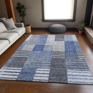Piper Looms Mayfield Striped AMF687 Blue Machine Washable Area Rug Lifestyle Image Feature