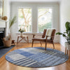 Piper Looms Mayfield Striped AMF687 Blue Machine Washable Area Rug Round Lifestyle Image Feature