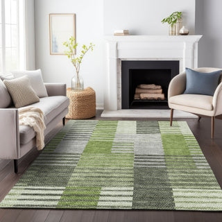 Piper Looms Mayfield Striped AMF687 Green Machine Washable Area Rug Lifestyle Image Feature