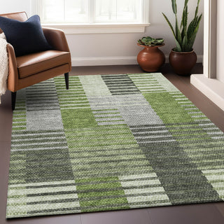 Piper Looms Mayfield Striped AMF687 Green Machine Washable Area Rug Lifestyle Image Feature