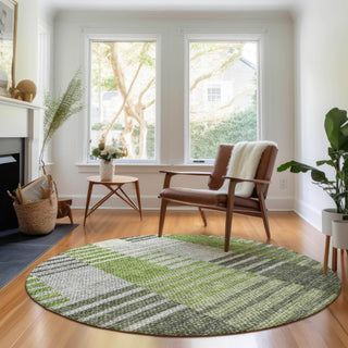 Piper Looms Mayfield Striped AMF687 Green Machine Washable Area Rug Round Lifestyle Image Feature
