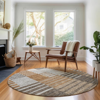 Piper Looms Mayfield Striped AMF687 Paprika Machine Washable Area Rug Round Lifestyle Image Feature