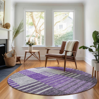 Piper Looms Mayfield Striped AMF687 Purple Machine Washable Area Rug Round Lifestyle Image Feature