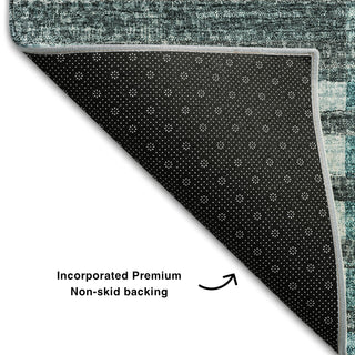 Piper Looms Mayfield Striped AMF687 Teal Machine Washable Area Rug Backing Image
