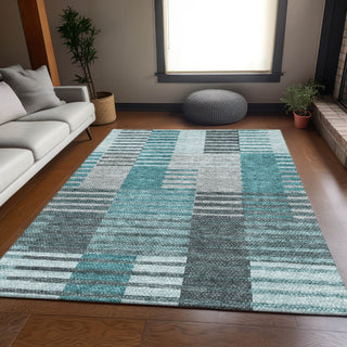 Piper Looms Mayfield Striped AMF687 Teal Machine Washable Area Rug Lifestyle Image Feature