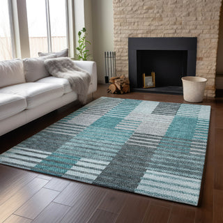 Piper Looms Mayfield Striped AMF687 Teal Machine Washable Area Rug Lifestyle Image Feature