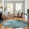 Piper Looms Mayfield Striped AMF687 Teal Machine Washable Area Rug Round Lifestyle Image Feature