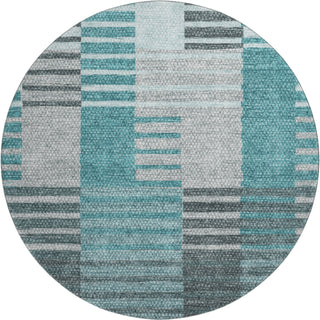 Piper Looms Mayfield Striped AMF687 Teal Machine Washable Area Rug Round Main Image