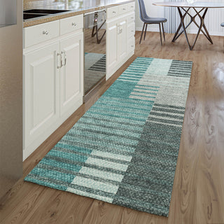 Piper Looms Mayfield Striped AMF687 Teal Machine Washable Area Rug Runner Lifestyle Image Feature