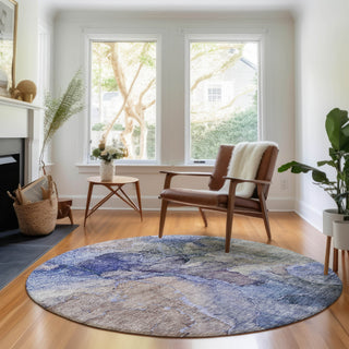 Piper Looms Mayfield Modern AMF689 Blue Machine Washable Area Rug Round Lifestyle Image Feature