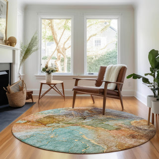 Piper Looms Mayfield Modern AMF689 Coral Machine Washable Area Rug Round Lifestyle Image Feature