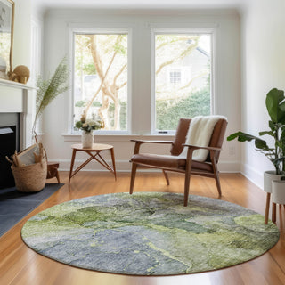 Piper Looms Mayfield Modern AMF689 Olive Machine Washable Area Rug Round Lifestyle Image Feature