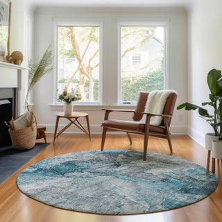 Piper Looms Mayfield Modern AMF689 Teal Machine Washable Area Rug Round Lifestyle Image Feature