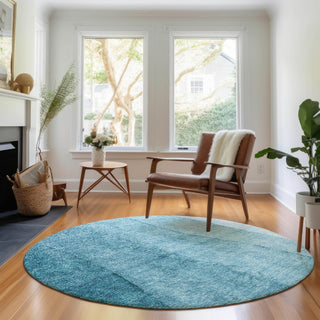 Piper Looms Mayfield Ombre AMF690 Teal Machine Washable Area Rug Round Lifestyle Image Feature